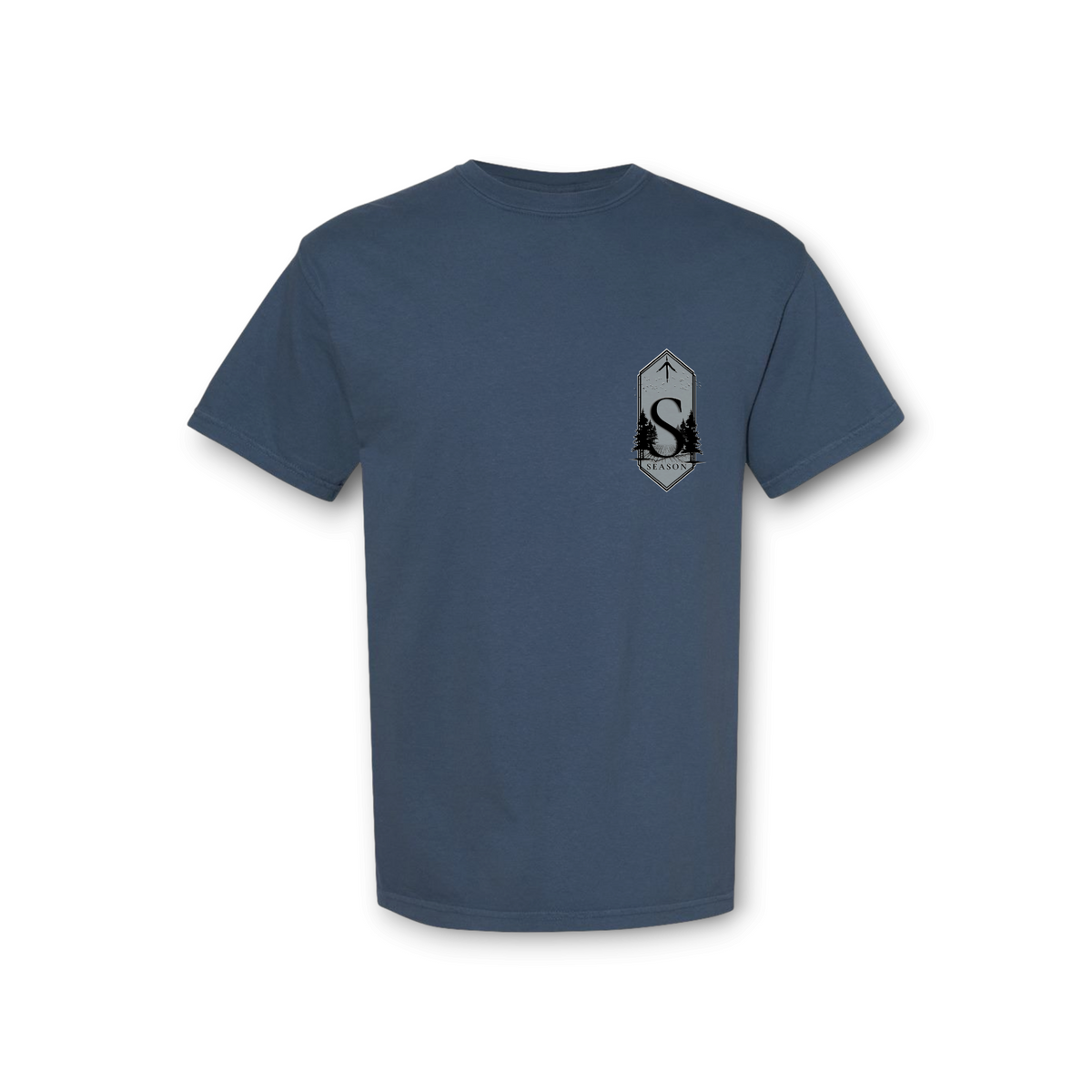 Season true navy Comfort Colors ring-spun cotton t-shirt with a small Deer Season graphic on the chest