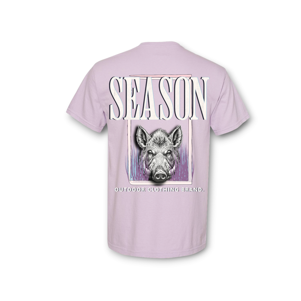 Season orchid pink Comfort Colors 1717 t-shirt featuring a detailed hog graphic on the back