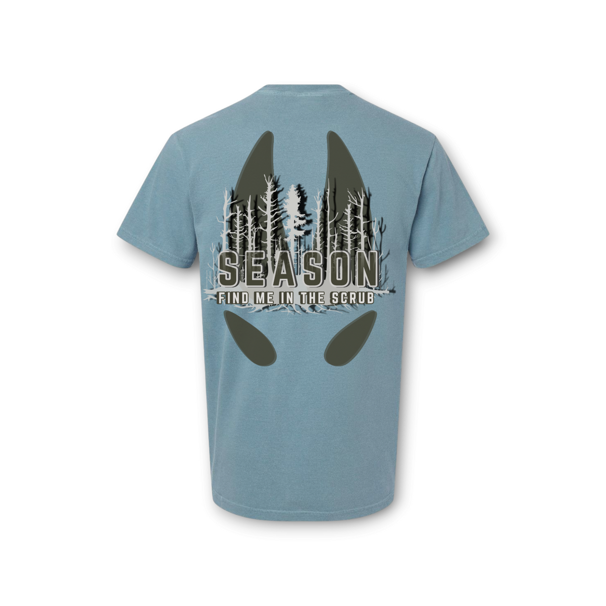 Season ice blue unisex Comfort Colors t-shirt featuring a hog hunting graphic with forest silhouette on the back